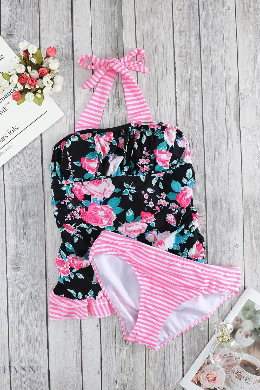 Mixed Print Tie-Back Two-Piece Swimsuit - EBYNN