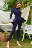 Mock Neck Long Sleeve One-Piece Swimwear - EBYNN