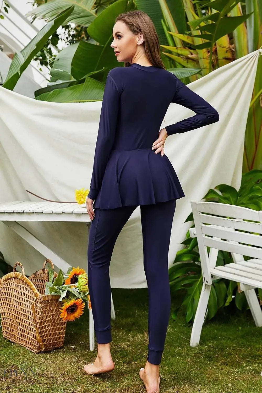 Mock Neck Long Sleeve One-Piece Swimwear - EBYNN