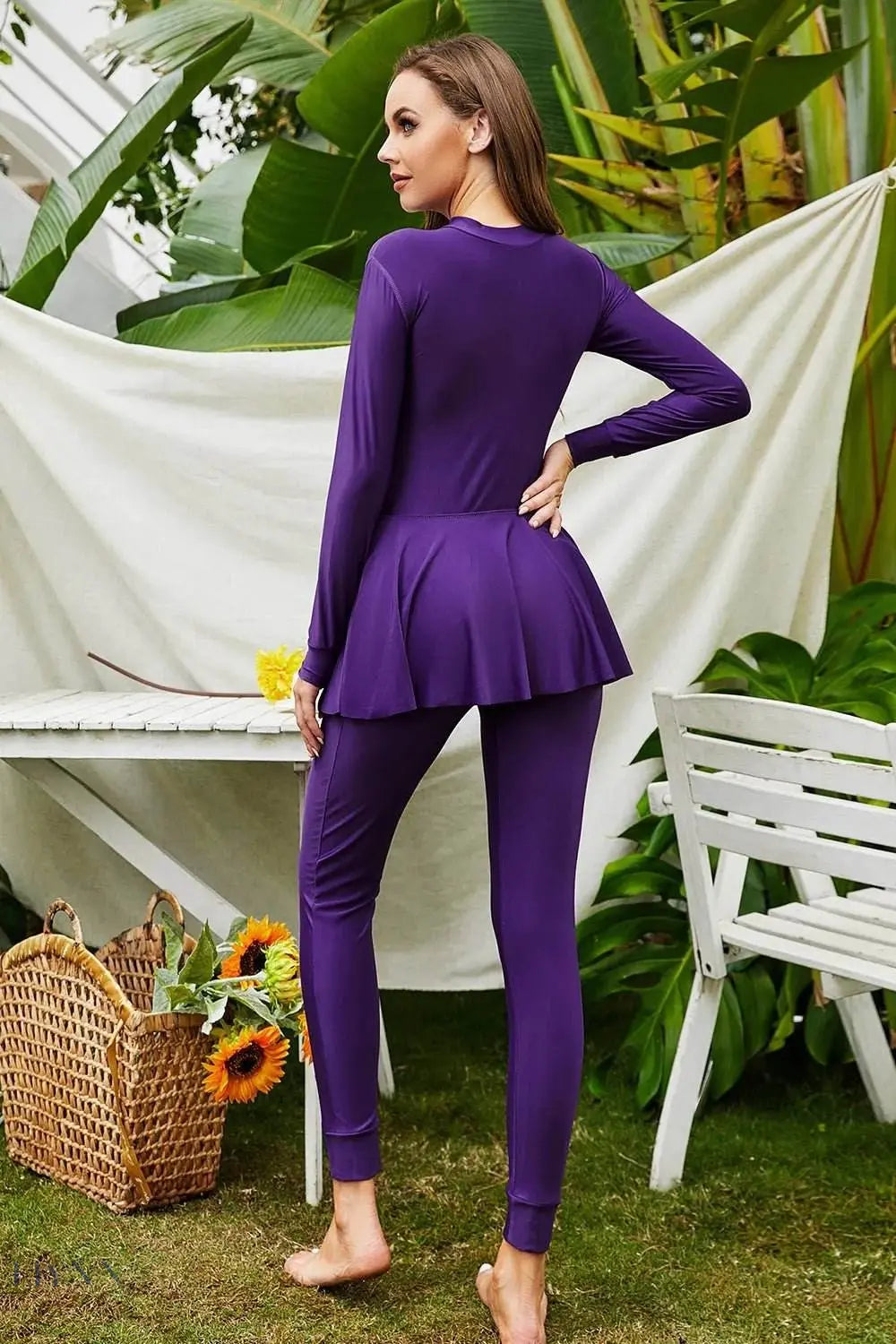Mock Neck Long Sleeve One-Piece Swimwear - EBYNN