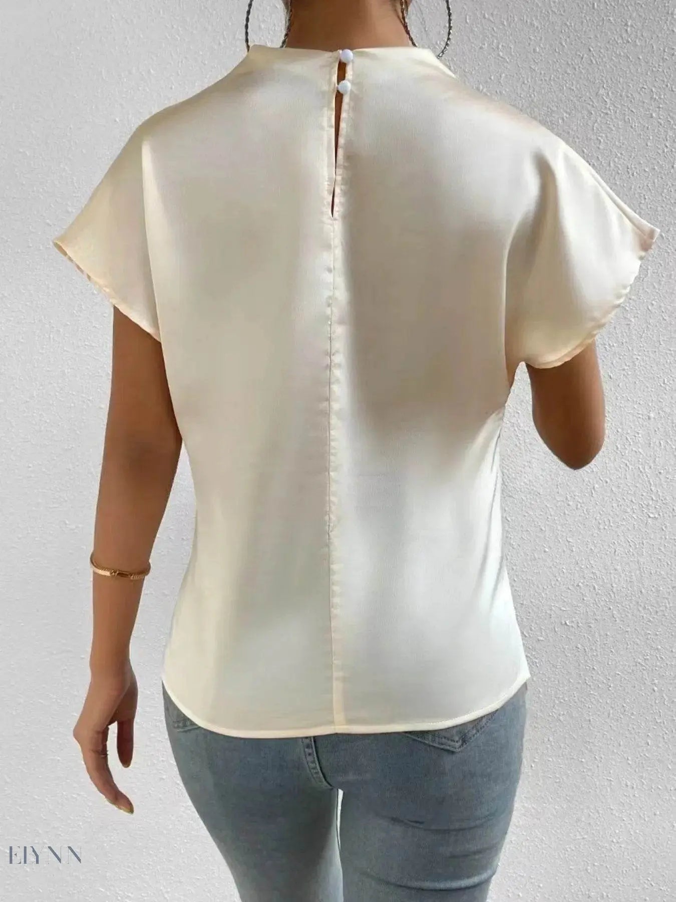 Mock Neck Satin Blouse with Short Sleeves for Effortless Chic Style - EBYNN