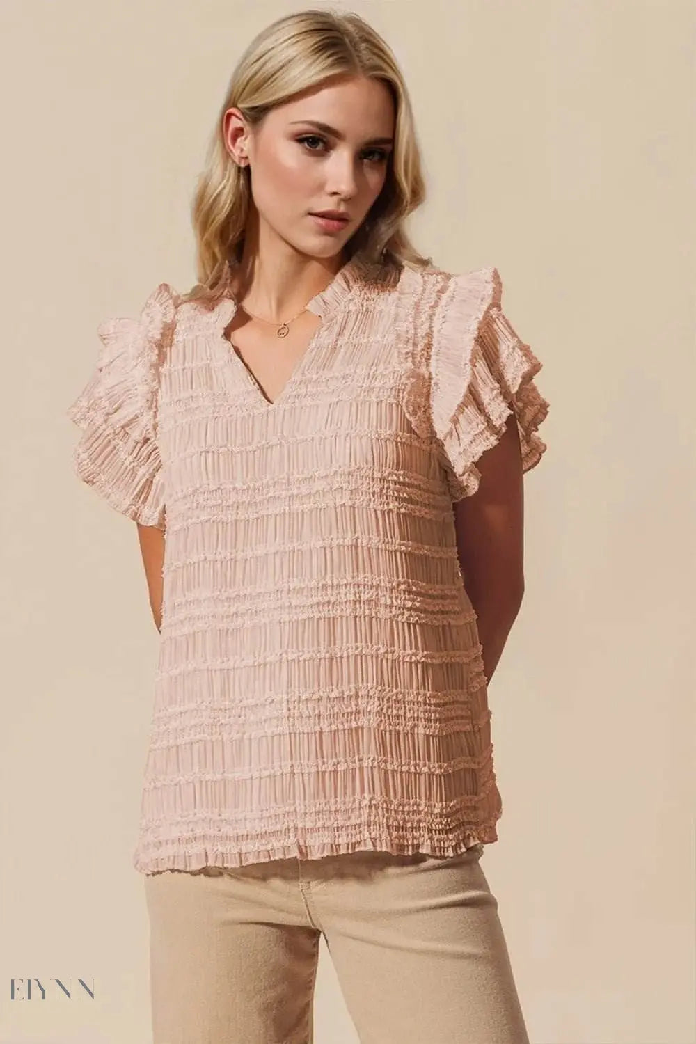 Oh Full Size Frill Blouse with Notched Flounce Sleeves - EBYNN