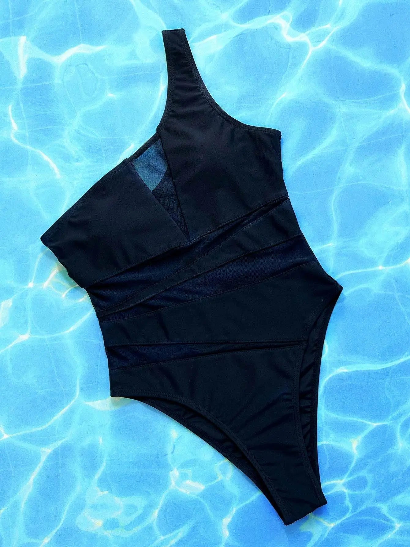One-Shoulder Sleeveless One-Piece Swimsuit - EBYNN