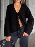 Open Front Cardigan Sweater with Tied Design - EBYNN