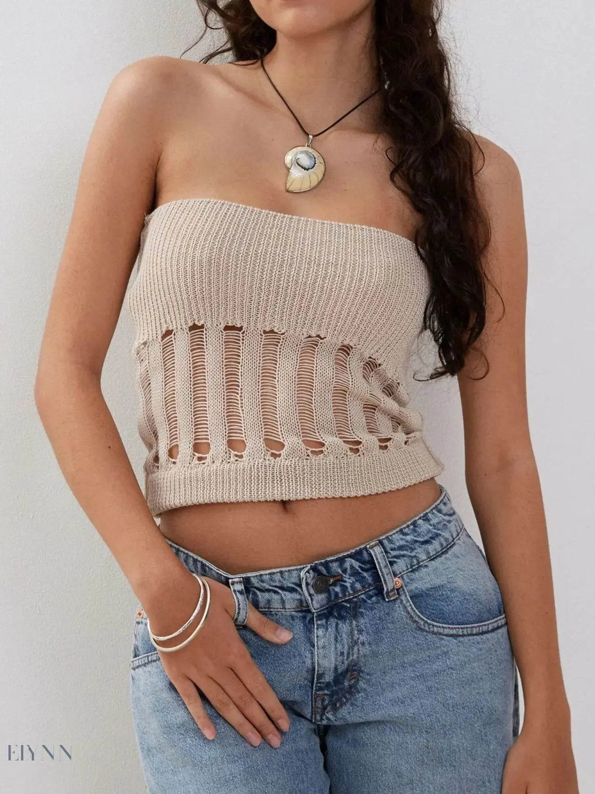 Openwork Knit Tube Top for Trendy Summer Fashion - EBYNN