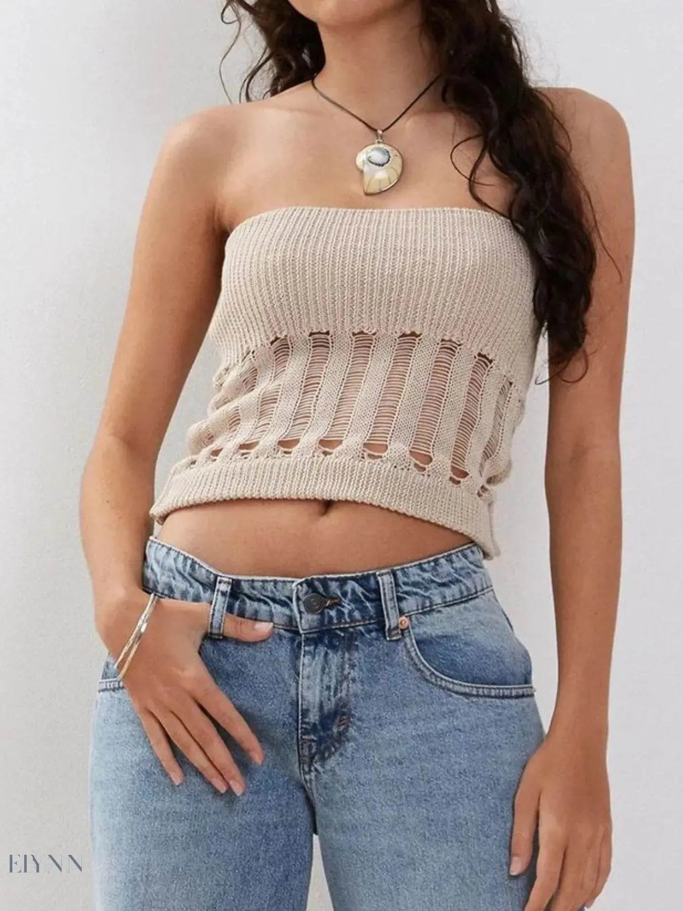 Openwork Knit Tube Top for Trendy Summer Fashion - EBYNN