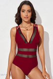 Printed Mesh Plunge One-Piece Swimsuit - EBYNN