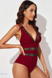 Printed Mesh Plunge One-Piece Swimsuit - EBYNN
