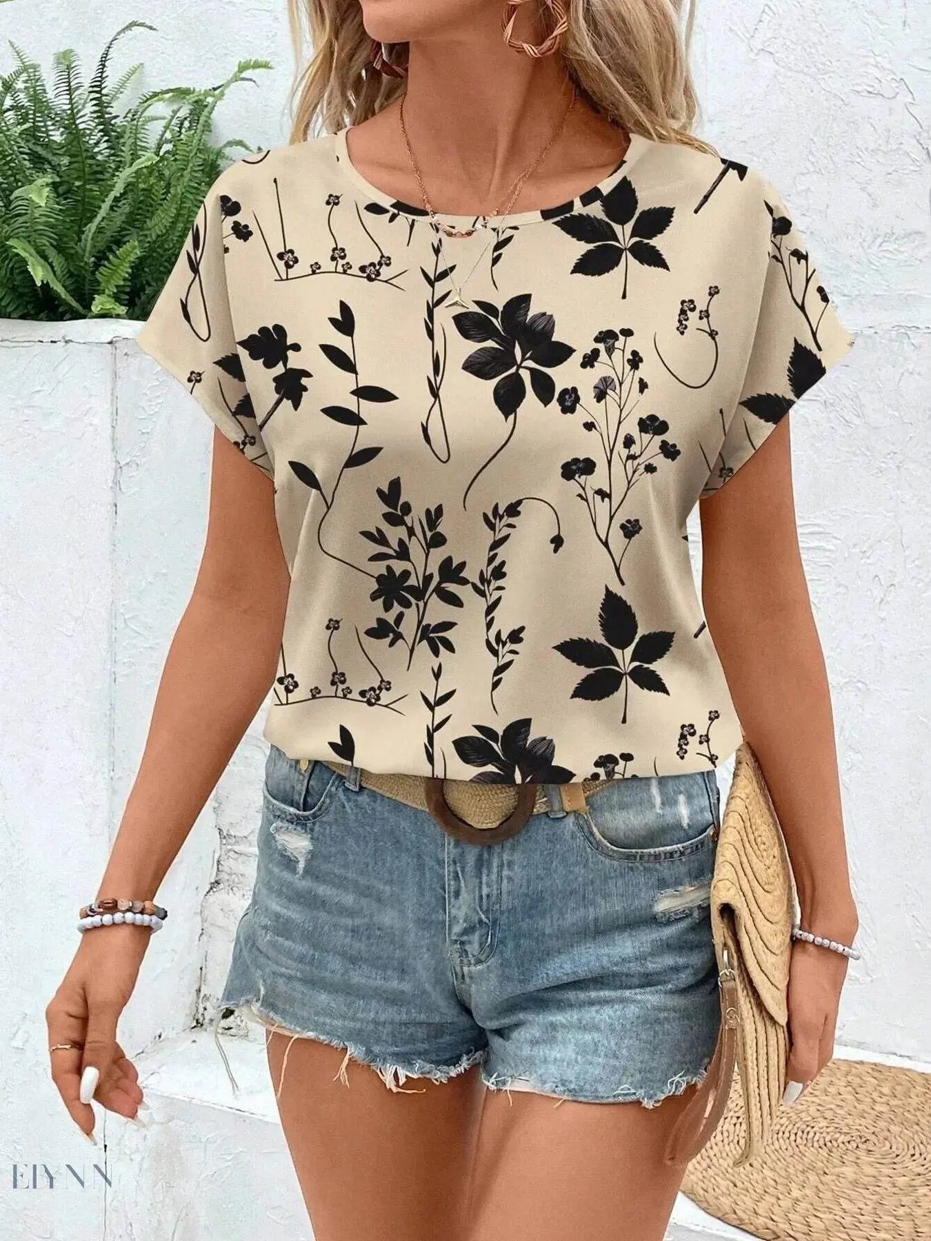 Printed Short Sleeve Blouse for Effortless Style and Comfort - EBYNN