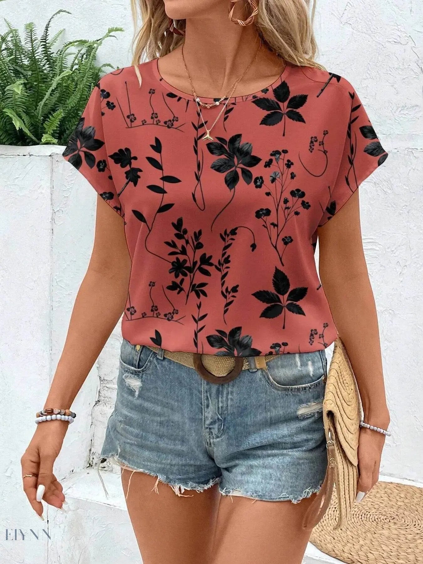 Printed Short Sleeve Blouse for Effortless Style and Comfort - EBYNN