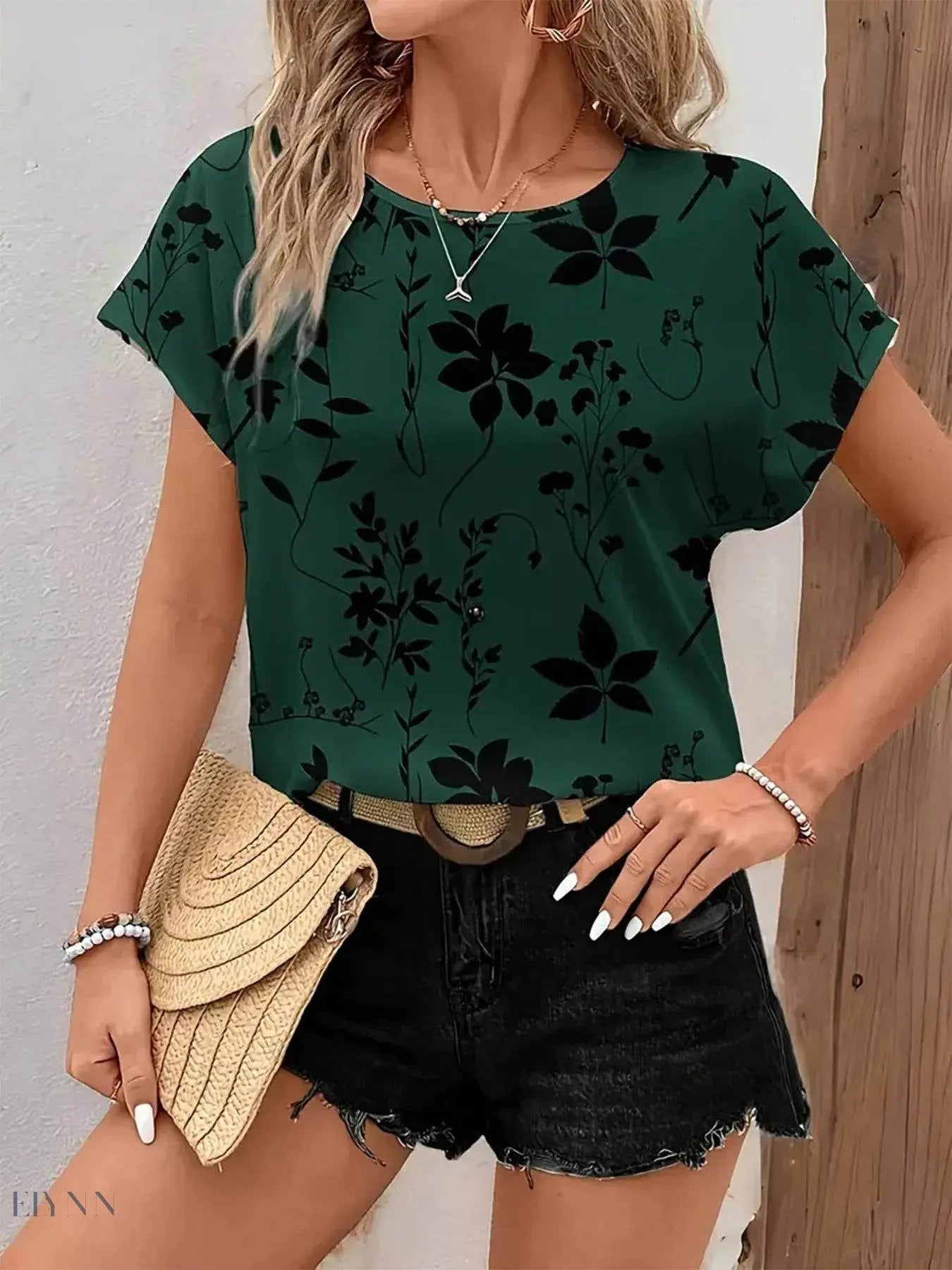 Printed Short Sleeve Blouse for Effortless Style and Comfort - EBYNN