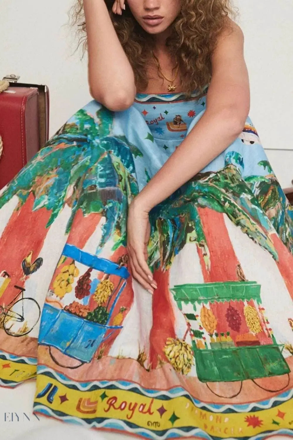 Printed Maxi Cami Dress with Pockets - Square Neck Design - EBYNN