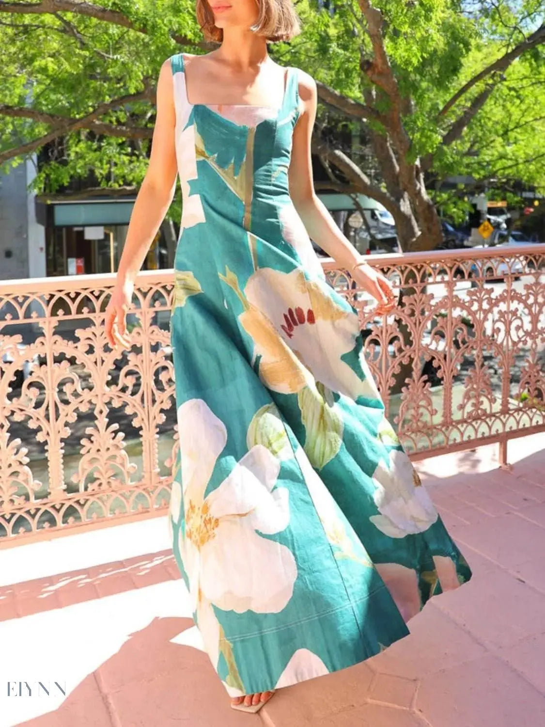 Printed Square Neck Maxi Dress - EBYNN