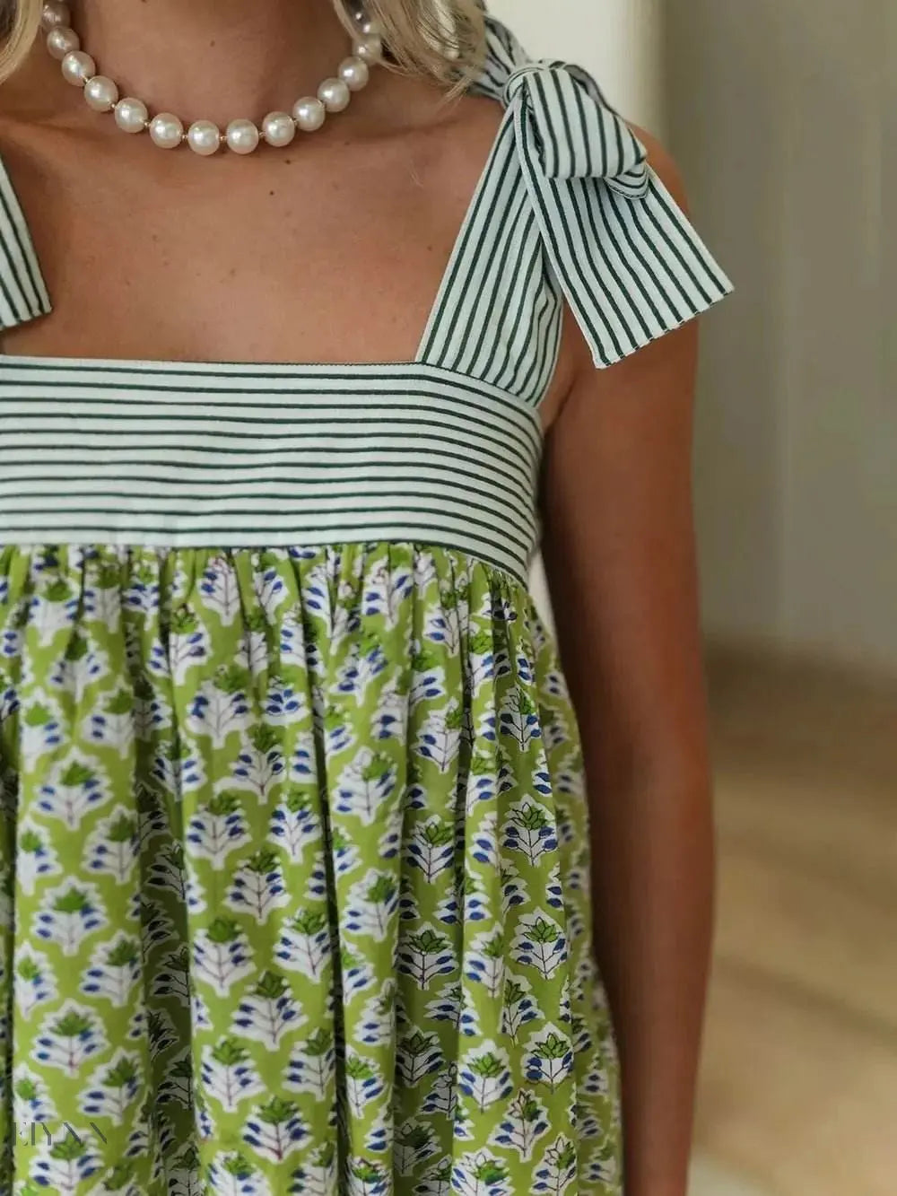 Printed Mini Cami Dress with Tie Shoulder Detail - EBYNN