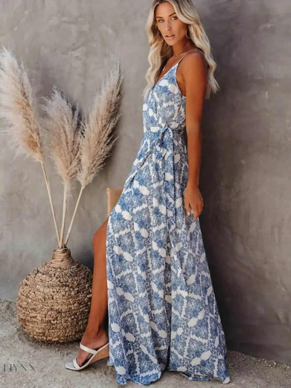 Printed Tied Maxi Cami Dress - EBYNN