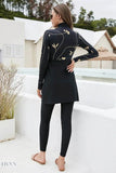 Printed Turtleneck Long Sleeve Top and Pants Swim Set - EBYNN