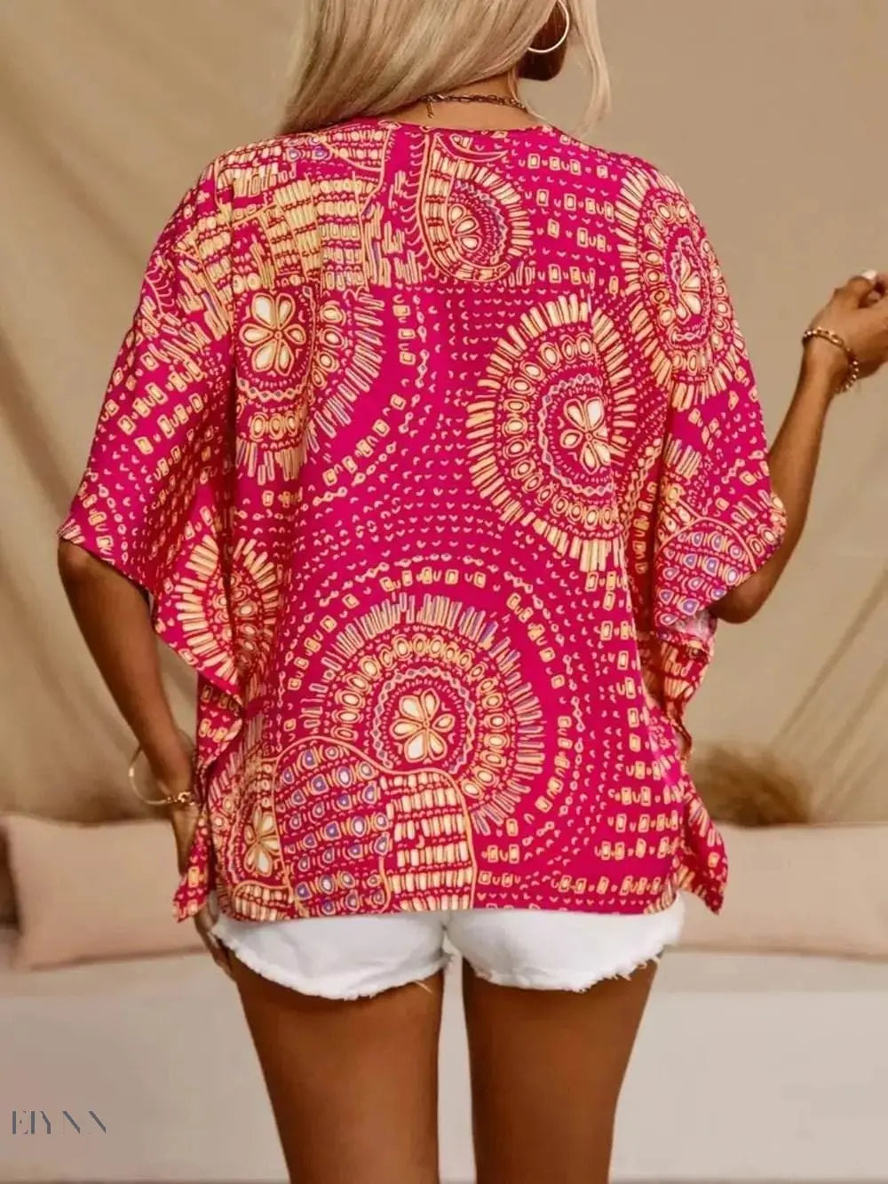 Printed V-Neck Half Sleeve Top for Effortless Style - Perfect Printed V-Neck Top - EBYNN
