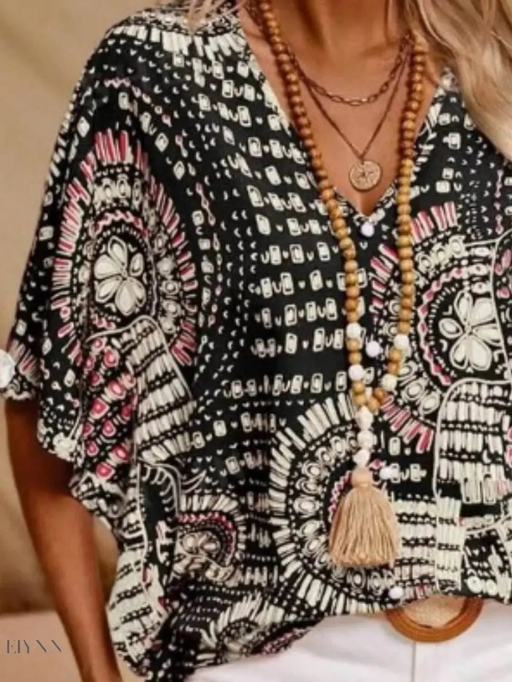 Printed V-Neck Half Sleeve Top for Effortless Style - Perfect Printed V-Neck Top - EBYNN