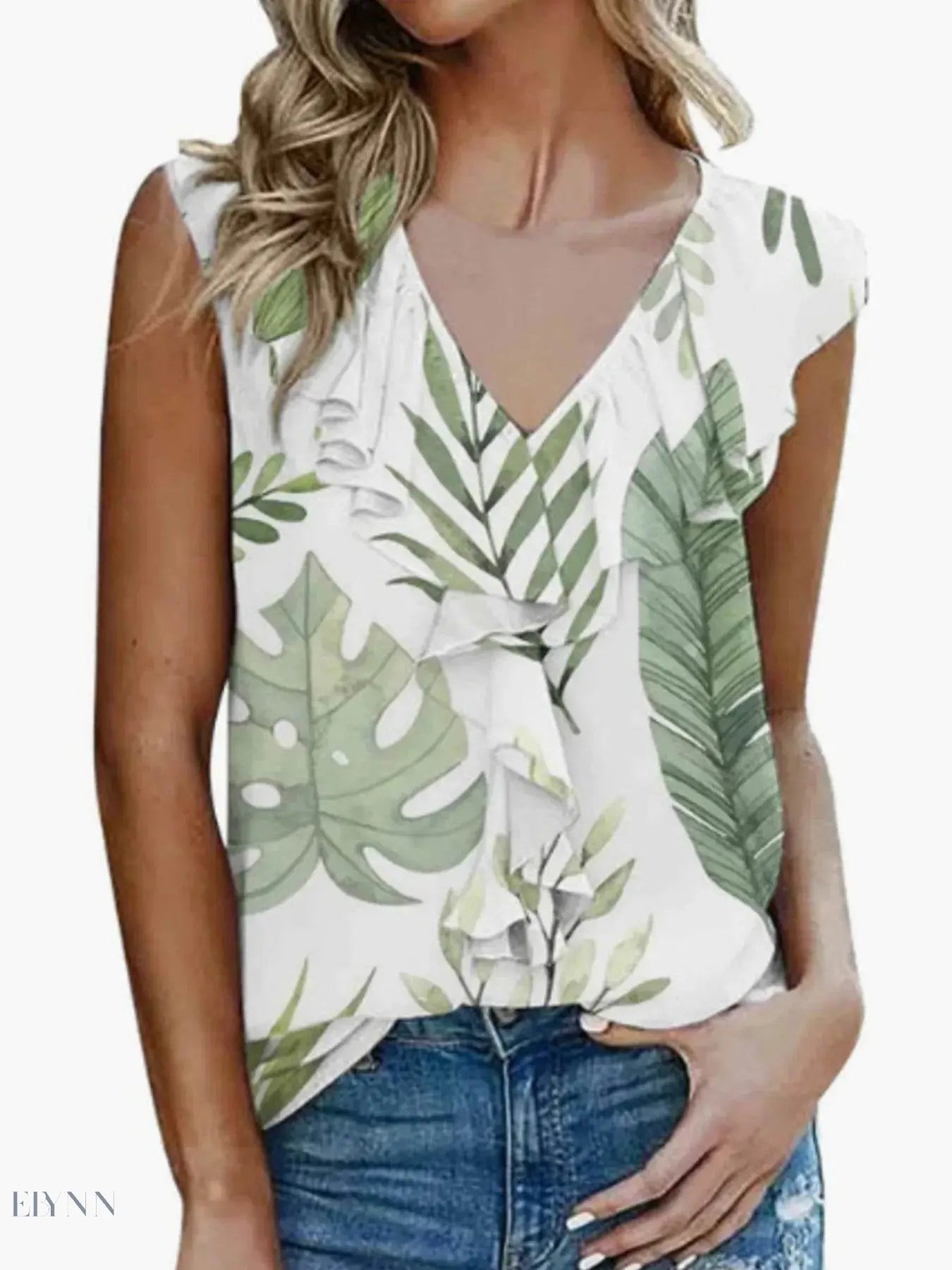 Ruffled V-Neck Tank Top - Stylish & Comfortable - EBYNN