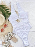 Ribbed Lace-Up One-Piece Swimsuit - EBYNN