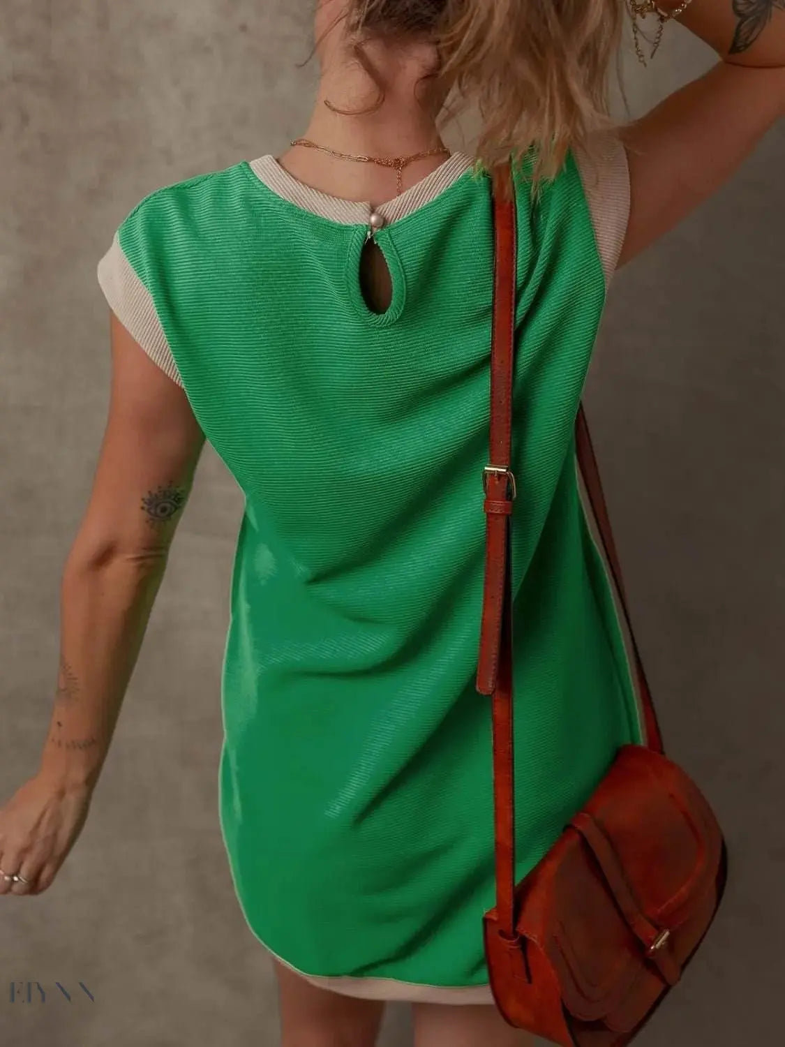 Round Neck Cap Sleeve Mini Dress with Pockets - EBYNN