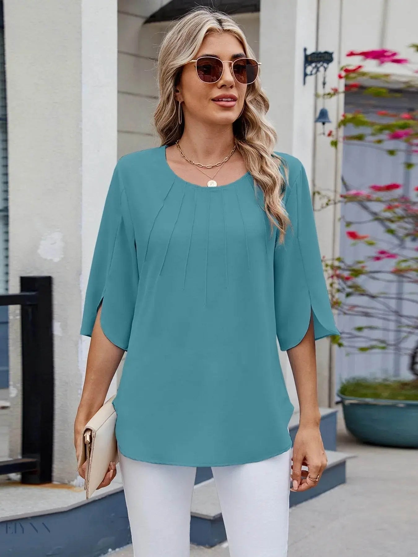 Round Neck Half Sleeve Blouse for Stylish Everyday Wear - EBYNN