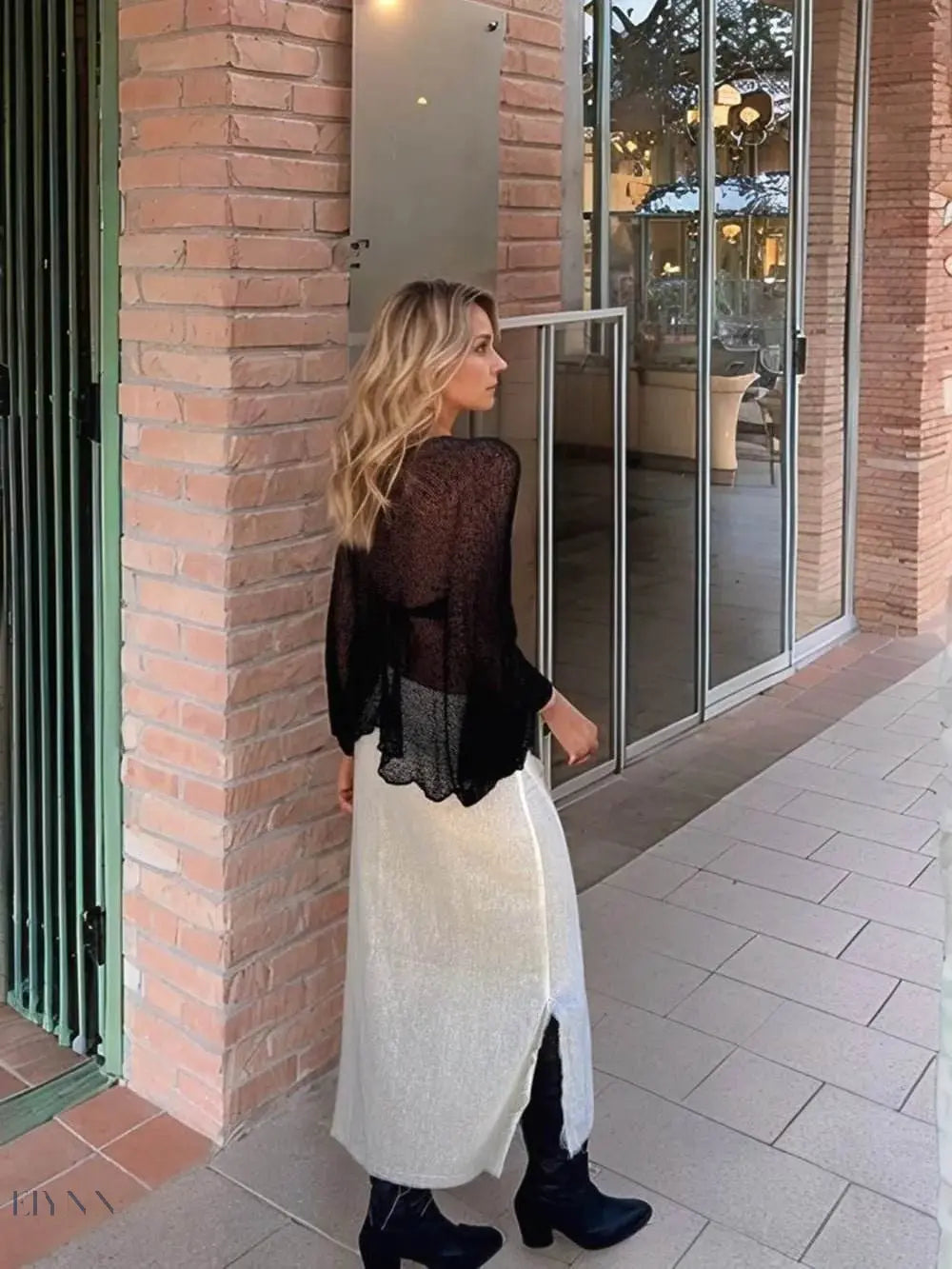 Round Neck Sheer Cover-Up with Long Sleeves for Effortless Style - EBYNN