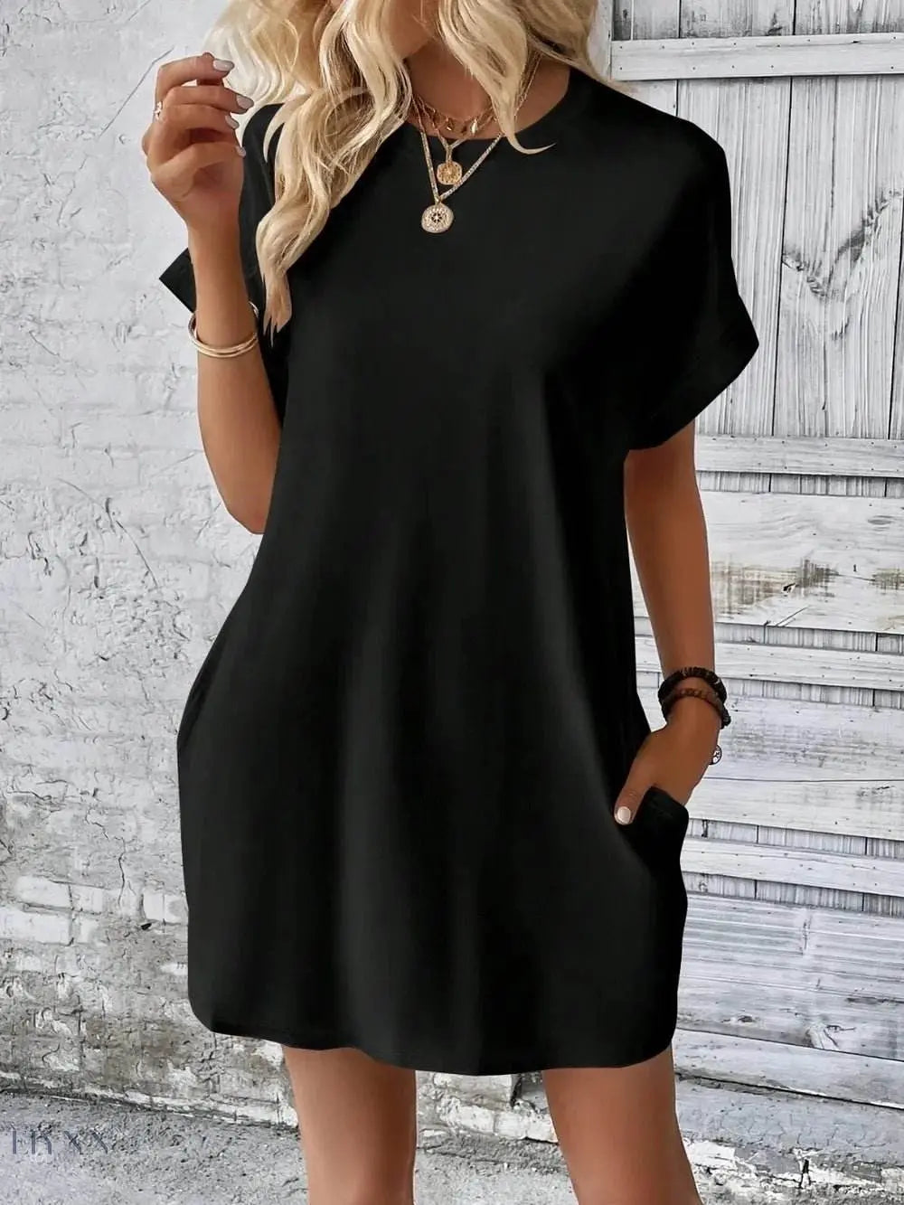 Round Neck Short Sleeve Mini Dress - EBYNN