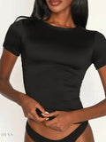 Round Neck Short Sleeve Swim Top - EBYNN