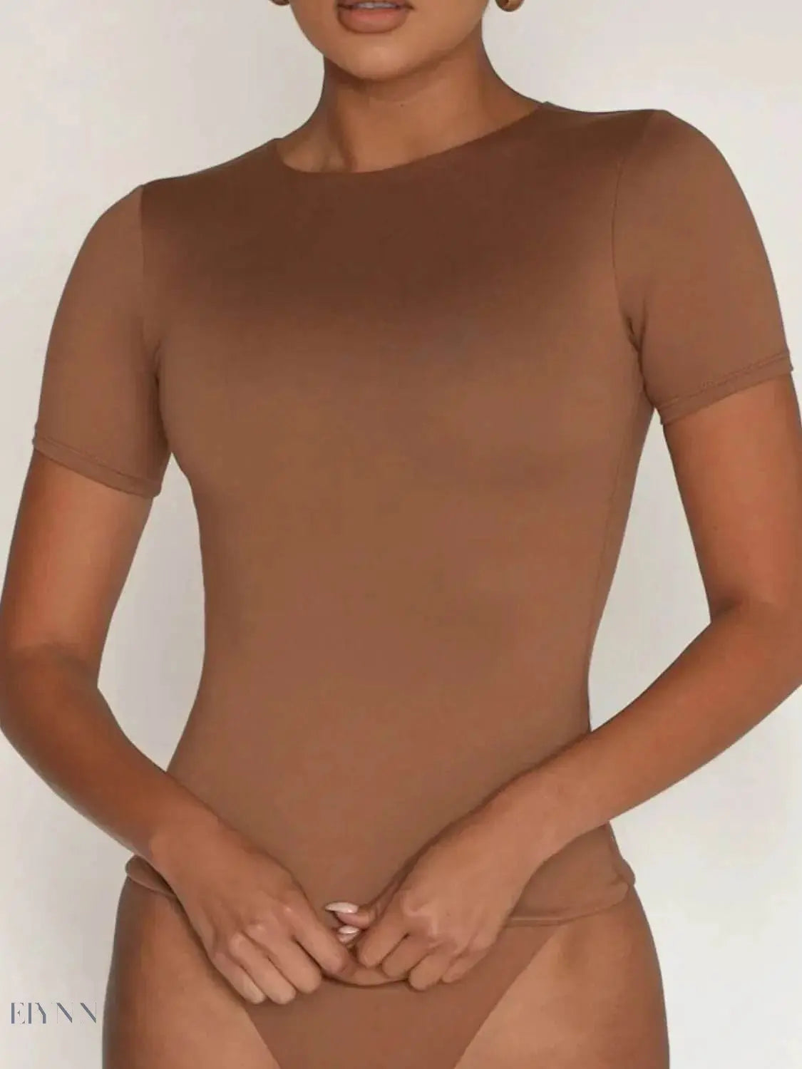 Round Neck Short Sleeve Swim Top - EBYNN