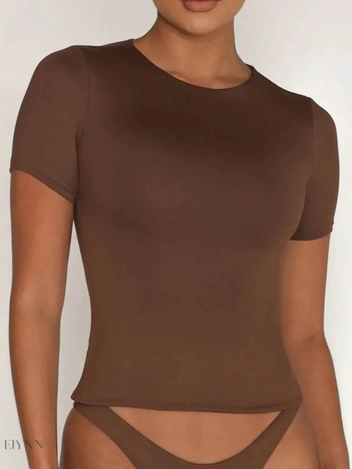 Round Neck Short Sleeve Swim Top - EBYNN