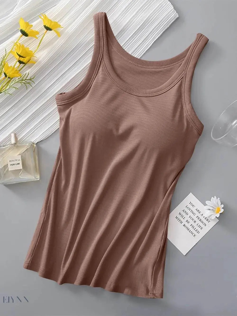 Round Neck Tank Top with Bra - Comfort and Style in One - EBYNN