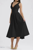 Ruched V-Neck Dress with Pockets - Sleeveless Elegance and Comfort - EBYNN