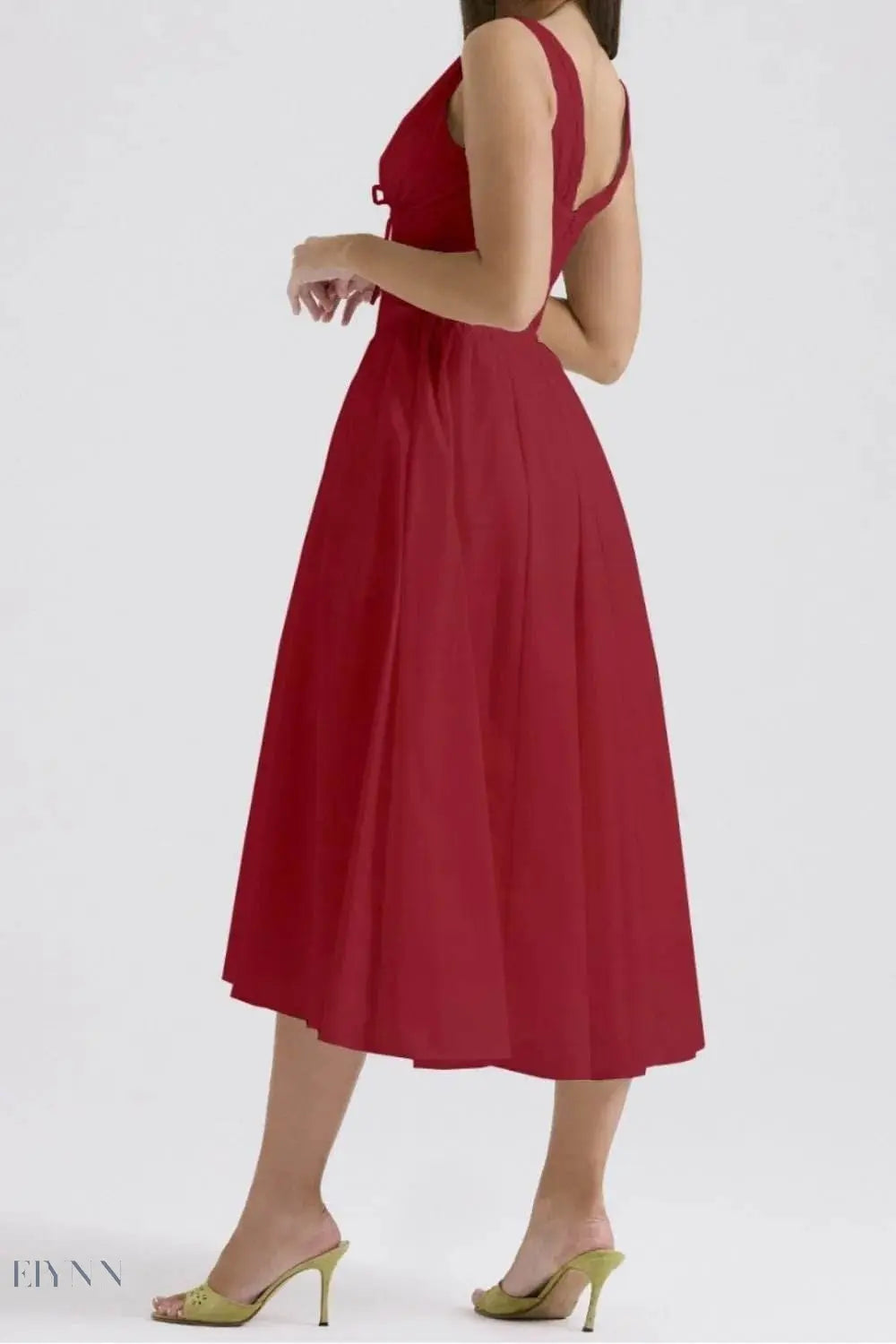 Ruched V-Neck Dress with Pockets - Sleeveless Elegance and Comfort - EBYNN