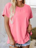 Ruffle Hem T-Shirt with Round Neck for Relaxed Fit - EBYNN