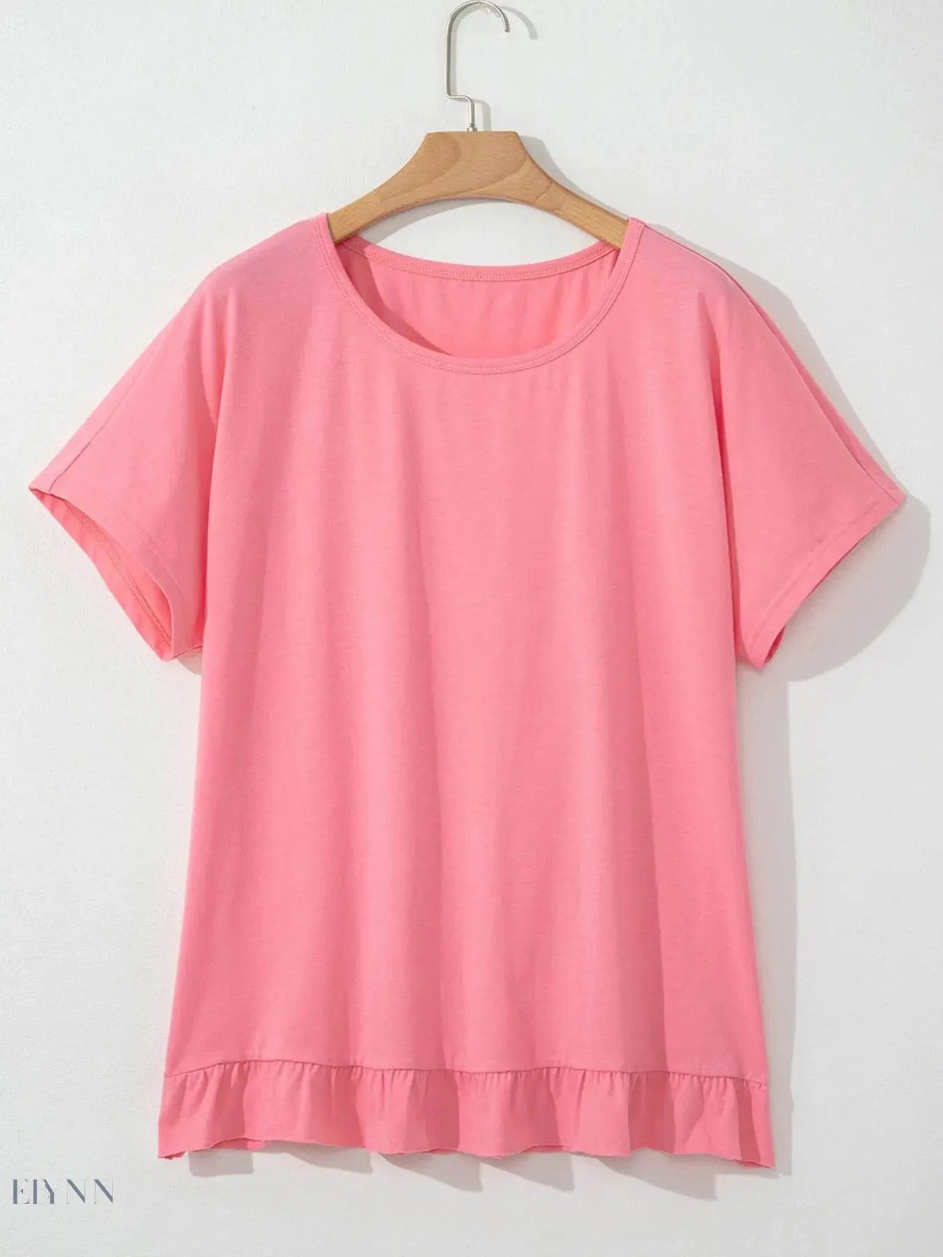Ruffle Hem T-Shirt with Round Neck for Relaxed Fit - EBYNN