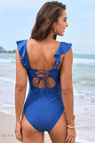 Ruffled Plunge One-Piece Swimwear - EBYNN