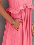 Ruffled Sleeveless Tiered Maxi Dress with Pockets - EBYNN