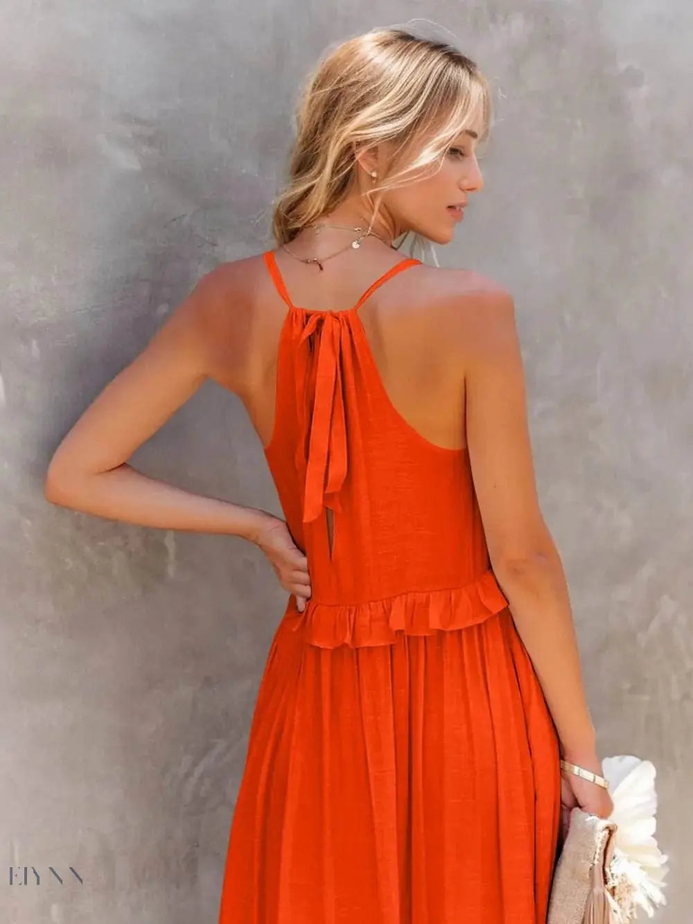 Ruffled Sleeveless Tiered Maxi Dress with Pockets - EBYNN