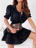 Ruffled Smocked Layered Mini Dress - EBYNN