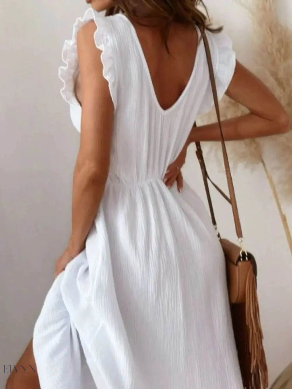 Ruffled V-Neck Cap Sleeve Maxi Dress - EBYNN
