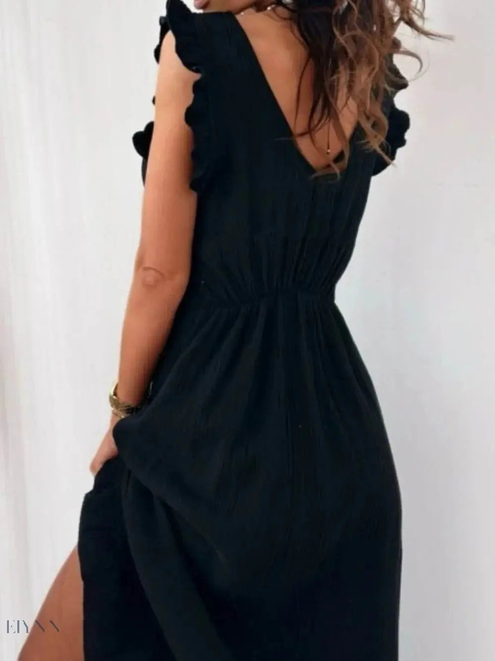 Ruffled V-Neck Cap Sleeve Maxi Dress - EBYNN