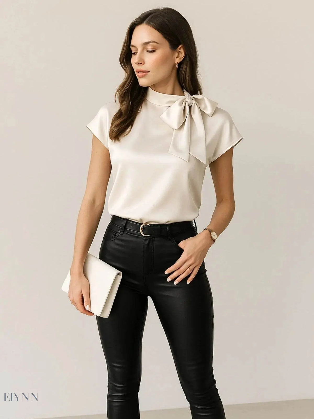 Satin Bow Tie Blouse for Elegant Styling - EBYNN