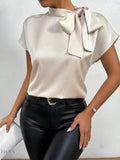 Satin Bow Tie Blouse for Elegant Styling - EBYNN