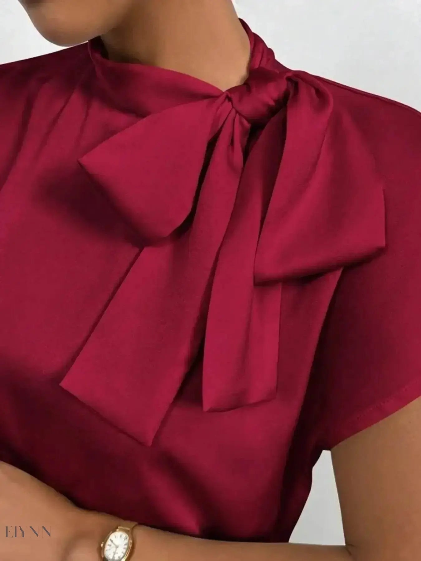 Satin Bow Tie Blouse for Elegant Styling - EBYNN