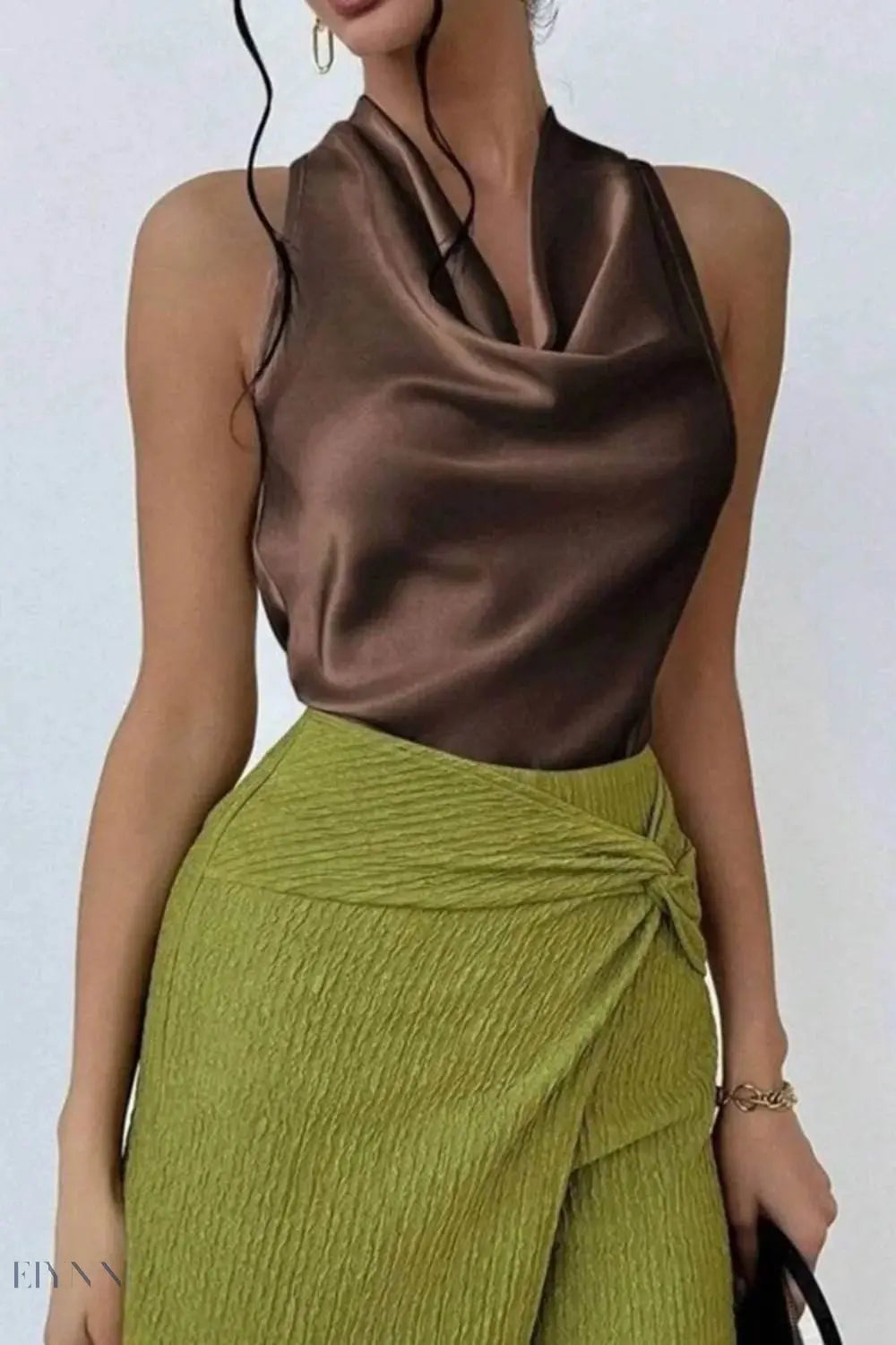 Satin Cowl Neck Sleeveless Blouse for Effortless Elegance - Perfect Satin Cowl Neck Blouse - EBYNN