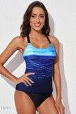 Scoop Neck Sleeveless Printed Swim Top - EBYNN