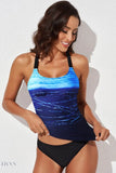 Scoop Neck Sleeveless Printed Swim Top - EBYNN