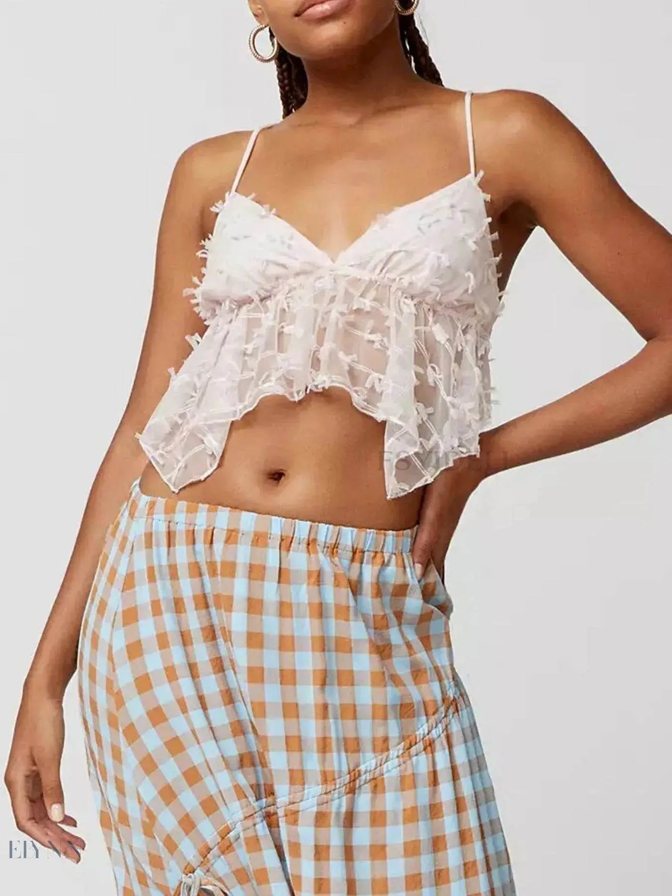 Sheer Lace Cami Top with Delicate Trim for Elegant Layering - EBYNN