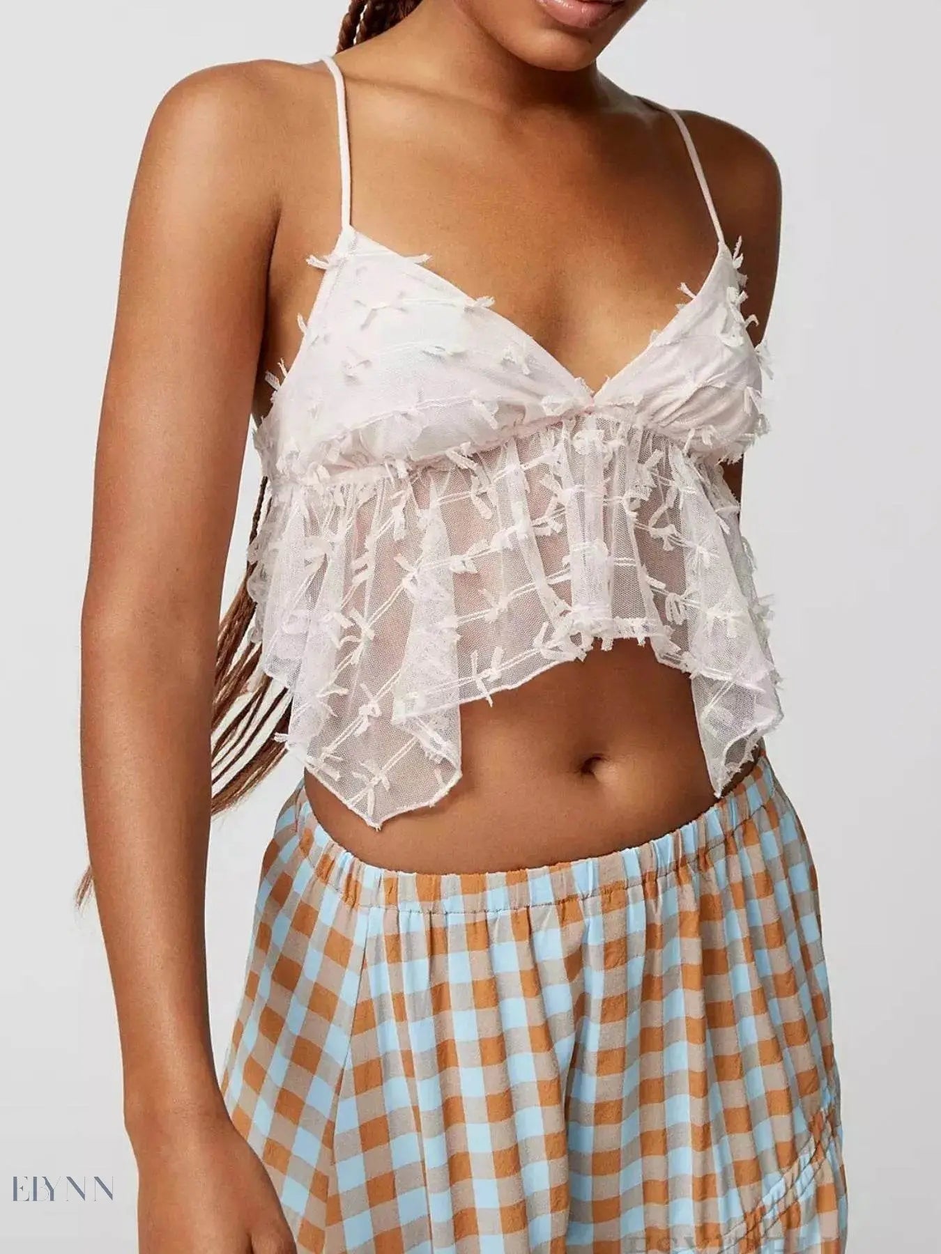 Sheer Lace Cami Top with Delicate Trim for Elegant Layering - EBYNN